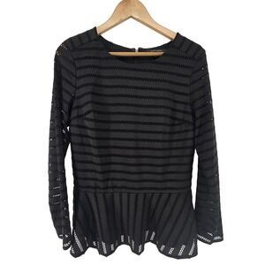 Banana Republic Black Eyelet Blouse Medium Long Sleeve Zipper Back Top‎